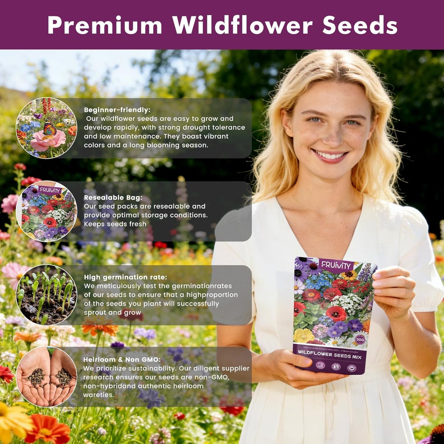 Wildflower Seeds | 10,000+ Bulk Butterfly & Hummingbird Mix | 21 Variety Heirloom Flower Seeds