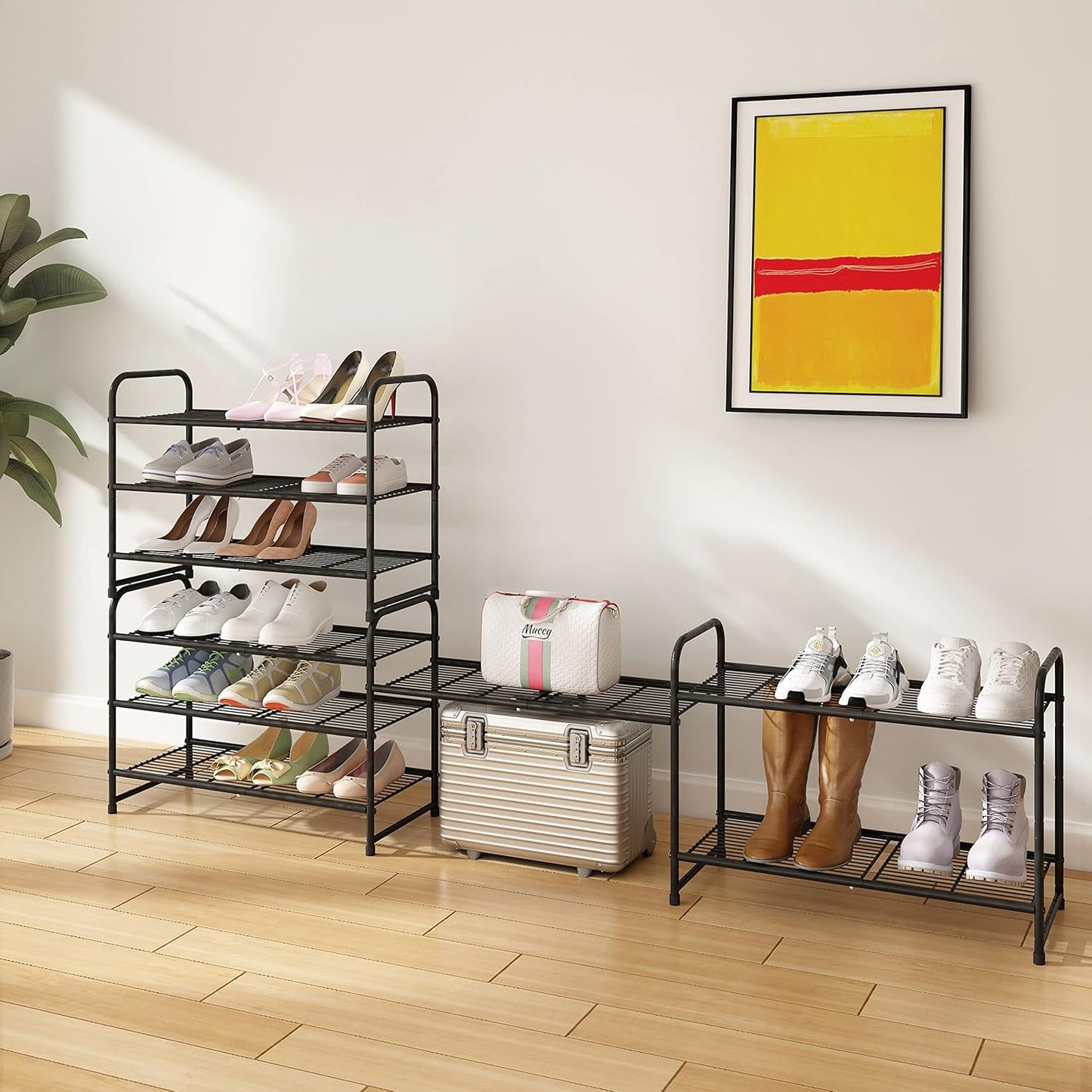 Simple Trending 3-Tier Stackable Shoe Rack - Expandable Adjustable Storage Organizer | Black Wire Grid