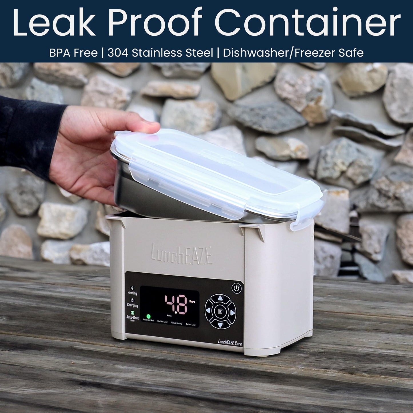 LunchEAZE Core Gen 2 Cordless Heated & Electric Lunch Box – Battery-Powered, 4-Cup Capacity, 220°F, Automatic Scheduled Heating for Hot Meals Anywhere