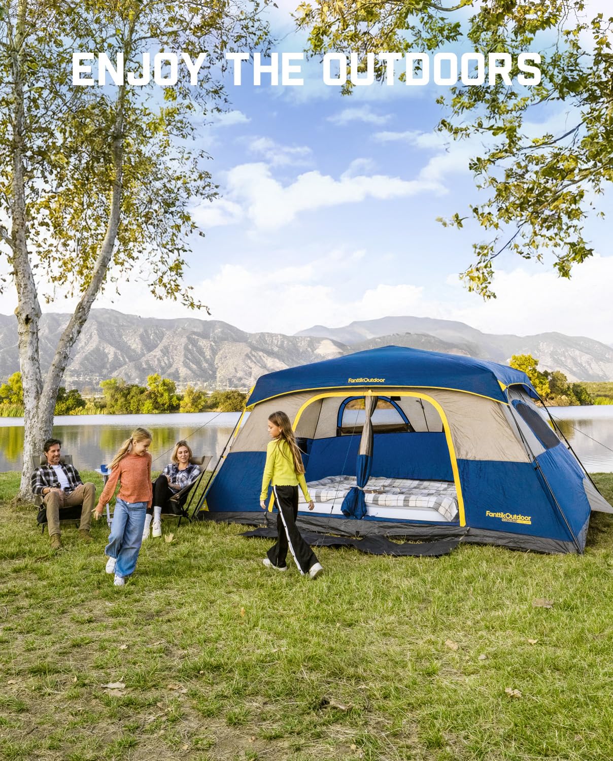 FanttikOutdoor Zeta C10 Pro Camping Tent 10 Person Instant Cabin Tent Setup in 60 Seconds with Rainfly & Windproof Portable with Carry Bag for Family Camping & Hiking, Upgraded Ventilation, Navy Blue
