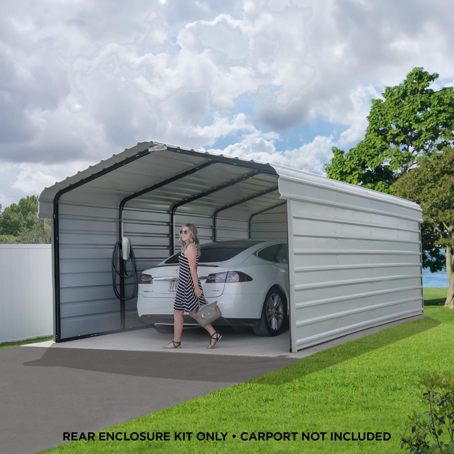 Arrow 10' x 9' All-Weather Galvanized Steel Rear Carport Enclosure Wall Kit with Frame and Hardware, Eggshell