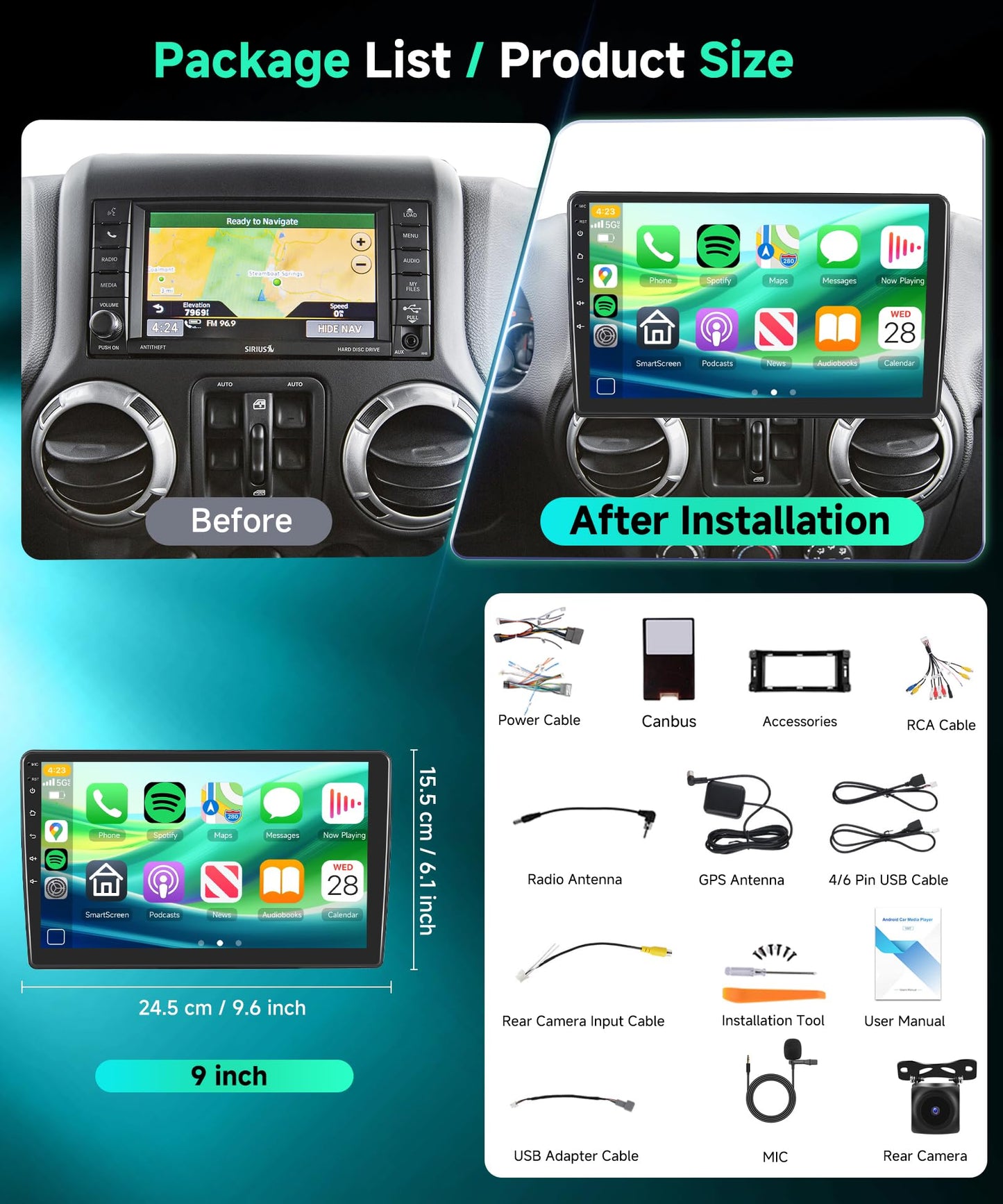 Rimoody 8Core 6G+128G 10.1'' Android Car Stereo Radio for Jeep Wrangler JK Commander Compass 2007-2018, Dodge Ram/Challerger, Wireless Carplay Android Auto GPS WiFi, Bluetooth 5.0 EQ Backup Camera