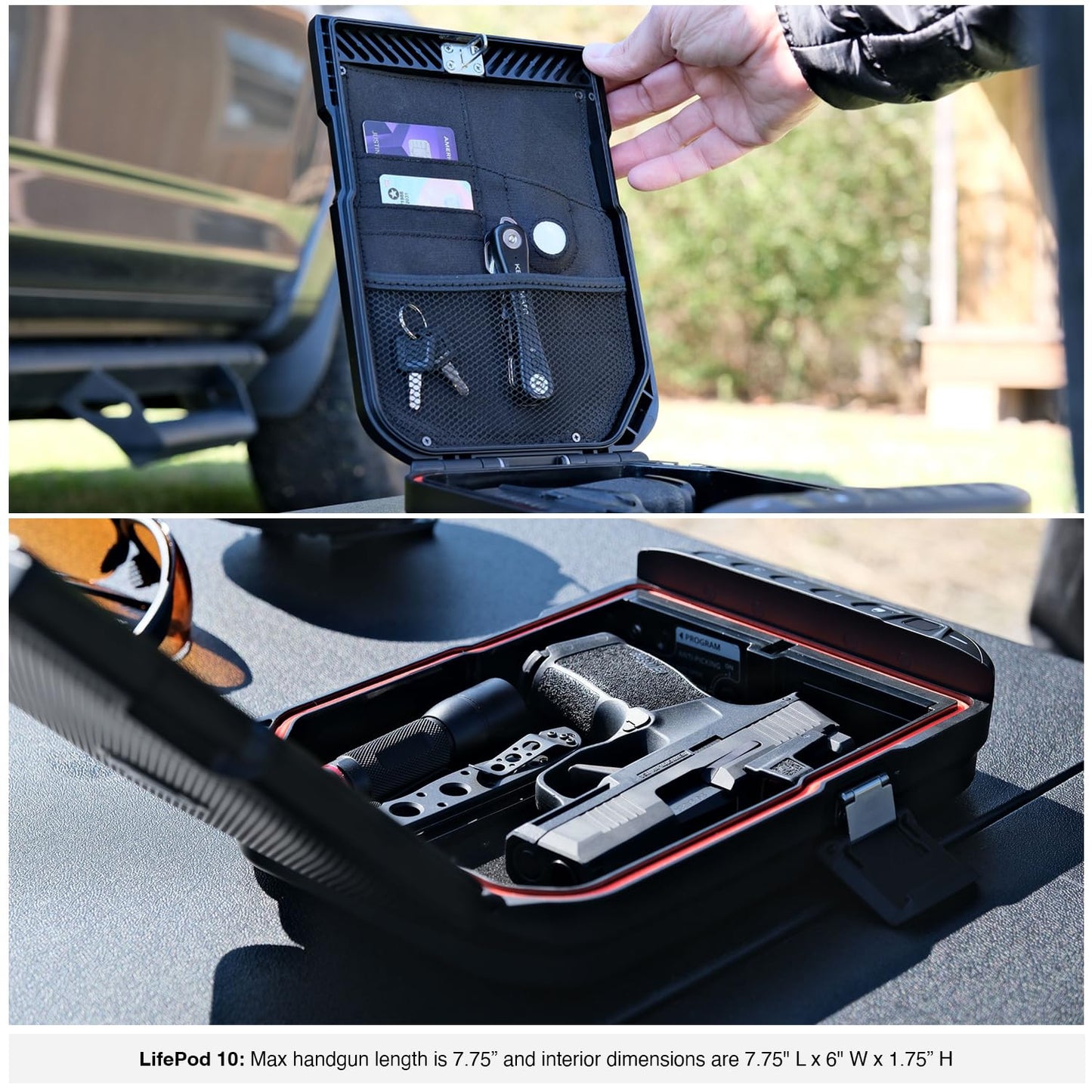 VAULTEK LifePod 10 Compact Lockable Weatherproof Case with Built-in Lock, Steel Security Cable, & TSA Handgun Case or Car Safe, Portable Travel Pistol Safe/Covert Black/Biometric