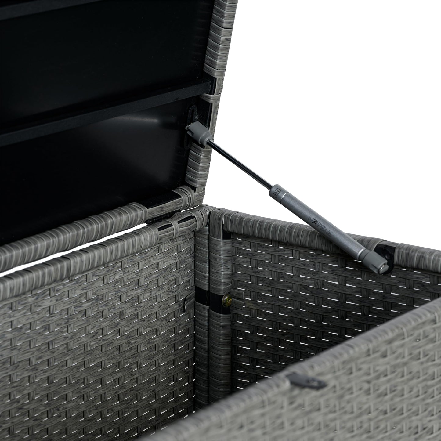 happimess TRK1001A Nino 47.24" Modern Minimalist Outdoor Faux Wicker Deck and Patio Storage Box, Gray, Soft-Close, for Package Delivery, Patio Furniture, Cushions, Gardening Tools, Pool Supplies