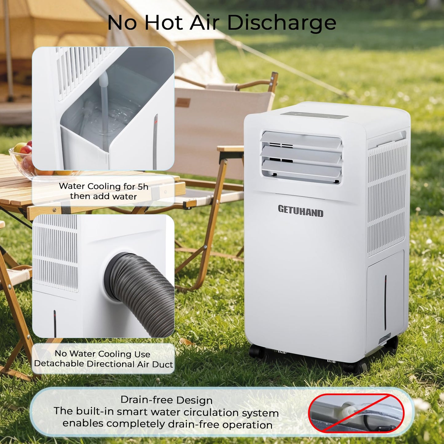 GETUHAND Portable Air Conditioner for Camping Outdoor Water cooled Drain-Free, 5200BTU Fast Cooling for Tent AC/Yacht/Truck/Bedroom/Off-road vehicle/Pet House (White)