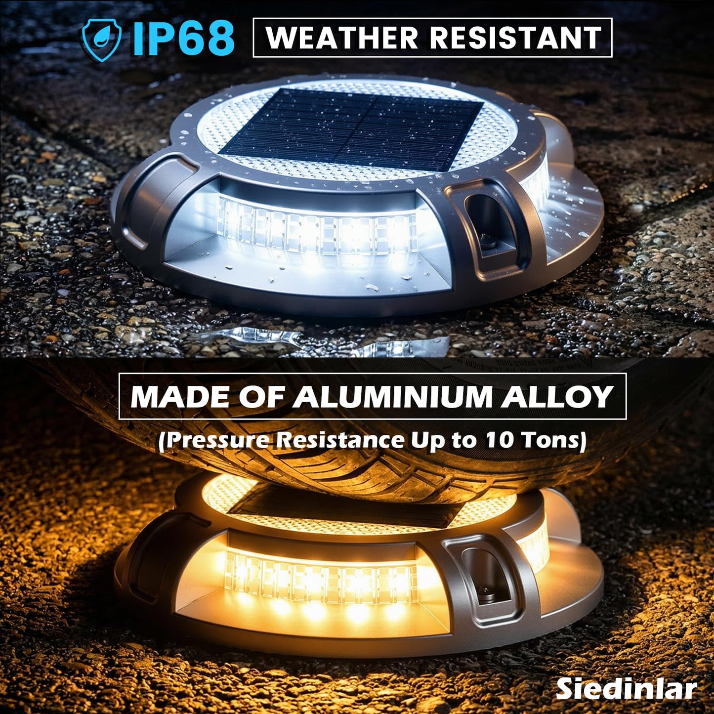 SIEDiNLAR Solar Driveway Lights Outdoor 4 Modes 40 LEDs Deck Driveway Markers Marine Dock Light Waterproof for Walkway Ground Pathway Step Garden Yard, White/Warm Dynamic Lighting (16 Pack)