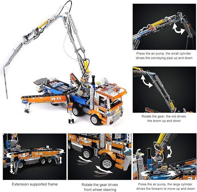 Mould King Concrete Pump Truck Building Set for Kids Ages 14+ Terrain Tow Truck Model Toys (2098Pieces)