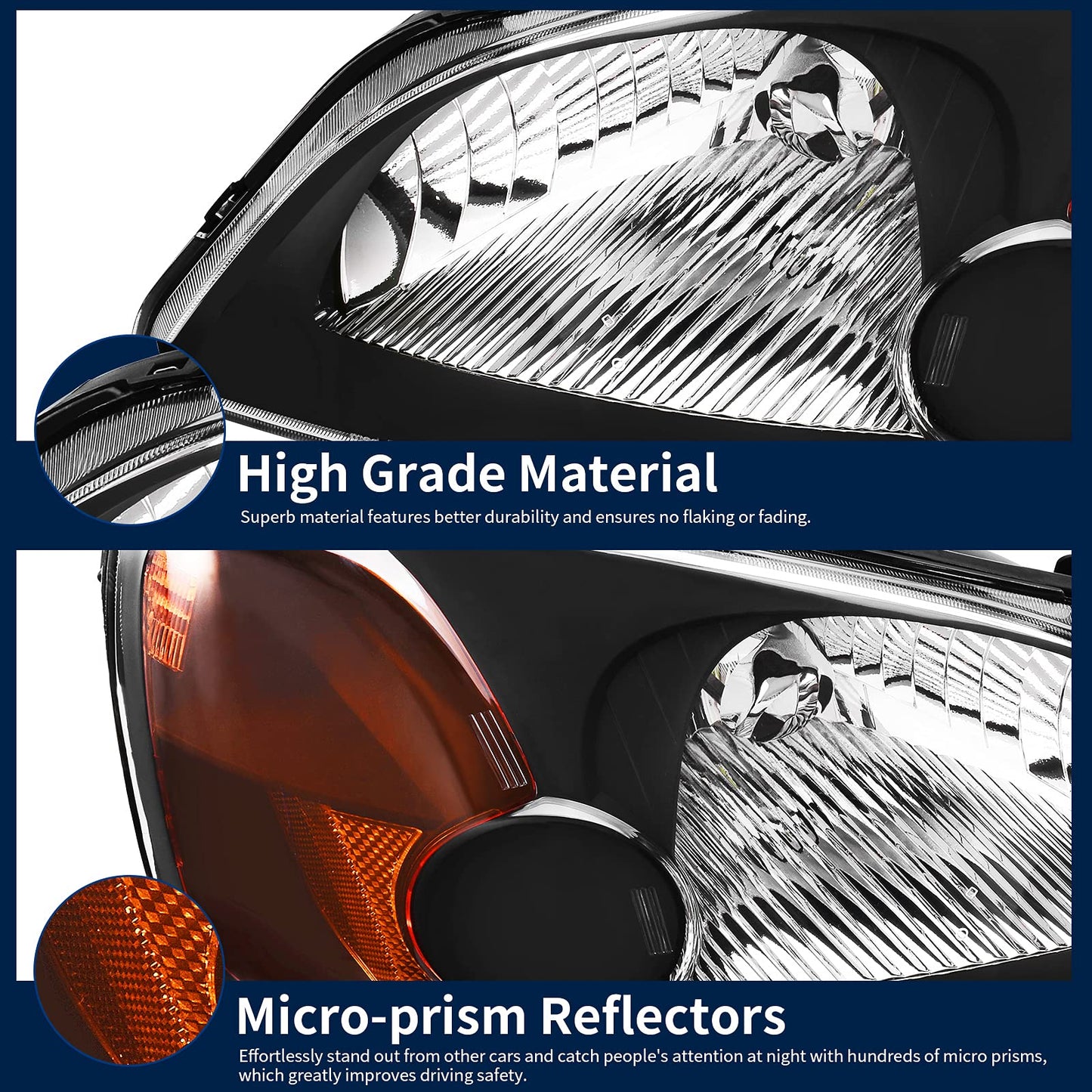 AUTOSAVER88 Headlight Assembly Compatible with 2001 2002 2003 Civic 4-Door Sedan Driver and Passenger Side Black Housing Amber Reflector Clear Lens
