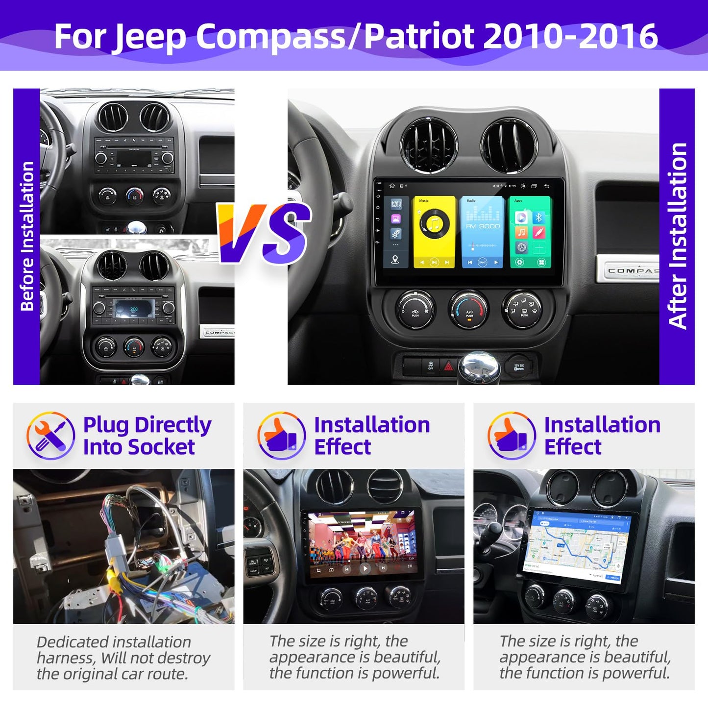 CGOGC Android Car Radio Upgrade for Jeep Patriot Compass 2010-2016 Compatible with Wireless Carplay Android Auto 8core Touch Screen Stereo Bluetooth FM/AM GPS Navigation Multimedia Player Head Unit