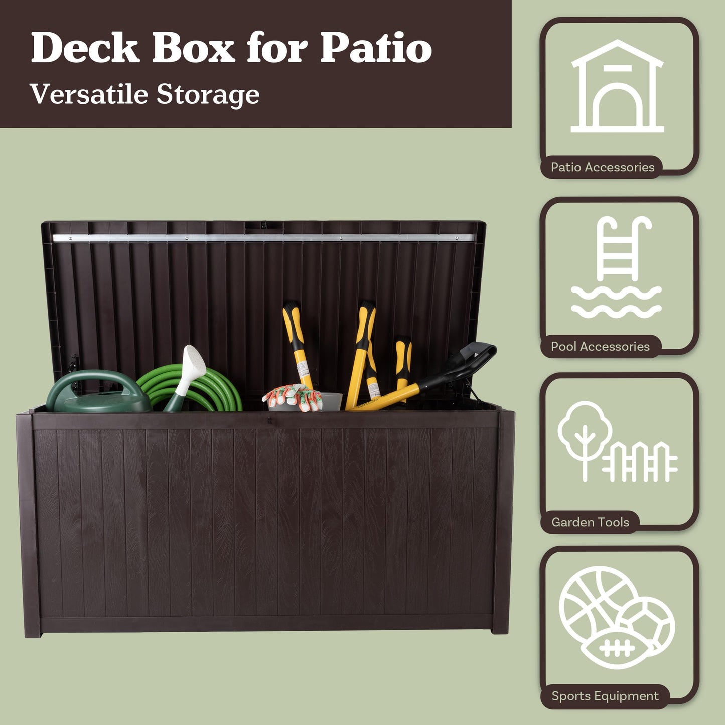 Outdoor Storage Box - 113 Gallon Lockable Deck Box for Pool Accessories, Patio Furniture Cushions, or Package Delivery Boxes for Outside - Deck Boxes Outdoor Waterproof by Pure Garden (Coffee)
