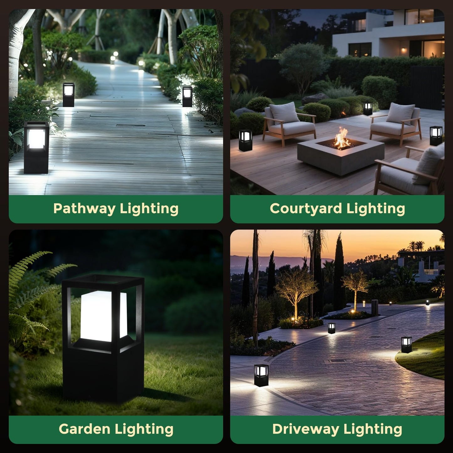 Gardencoin Landscape Bollard Lights Outdoor, Low Voltage 12V LED Pathway Lighting, Modern Post Lantern Wired, Aluminum Waterproof Floor Pillar Lighting with 5W 5000K E26 Bulb, 2 Pack