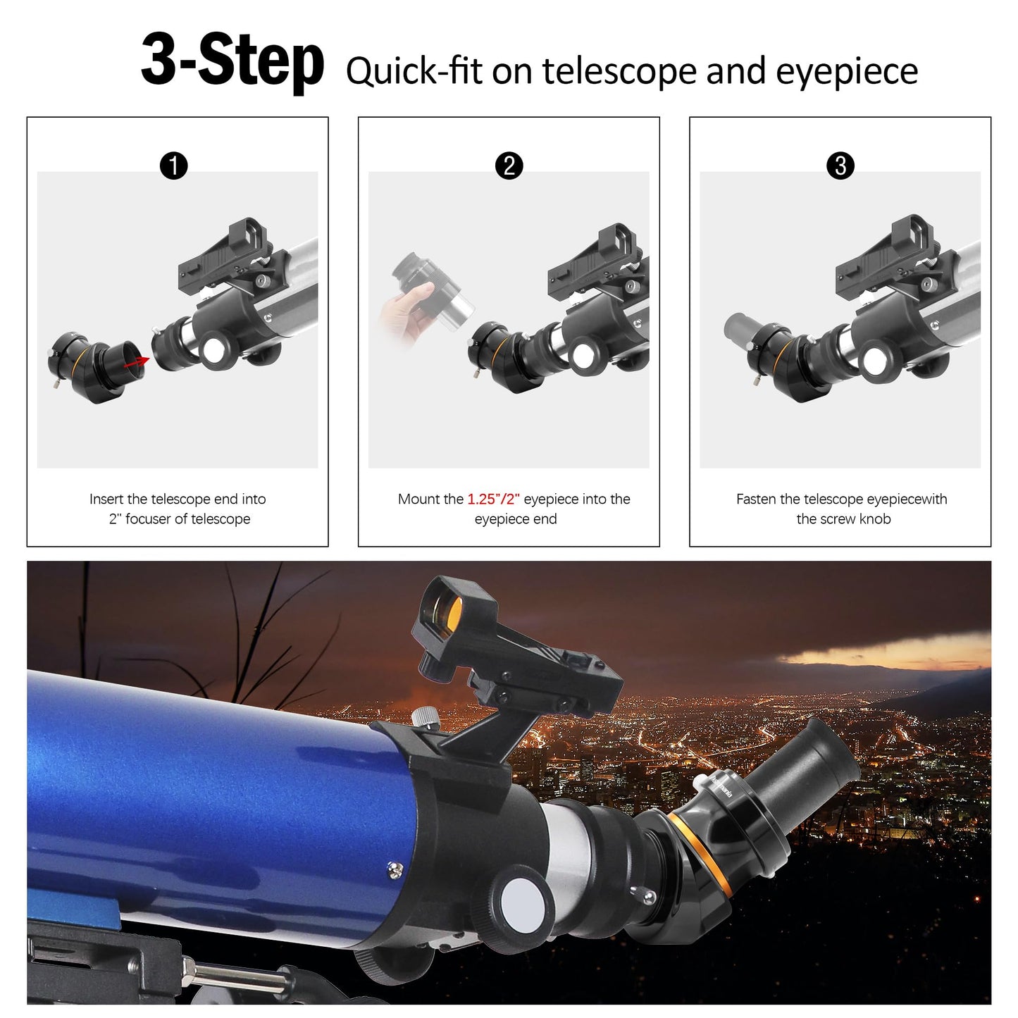 Astromania 2" 45-Degree Erecting Prism Diagonal - Bundle with - Transport Bag for 1.25" Eyepiece and 2" Eyepiece - Eyepiece Carry Case