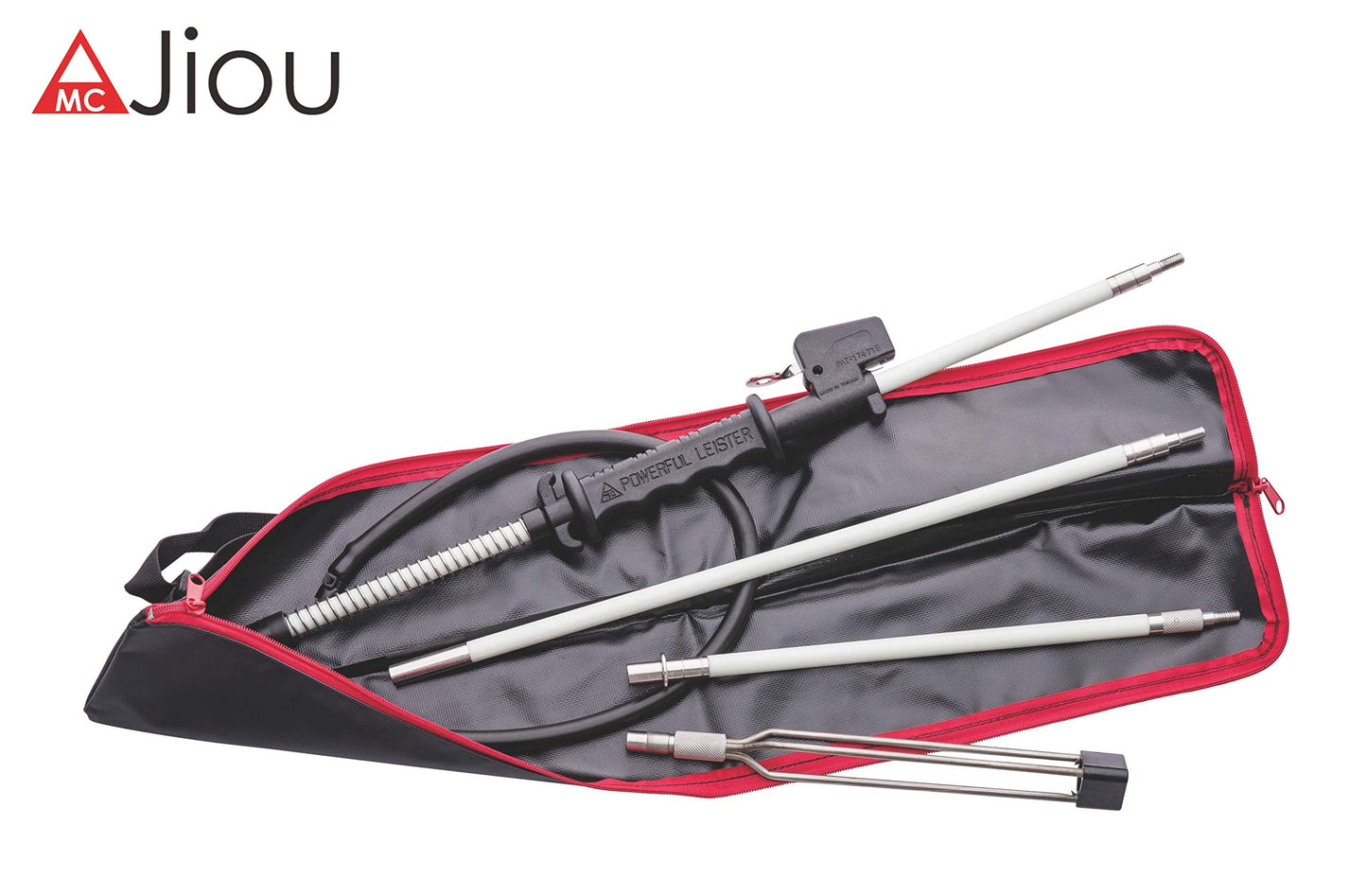 A MC JIOU Fishing Pole Spear Trigger Glass Fiber 5.5' Travel 3 Pieces Hawaiian Sling with 3 Prong Tip and Bag