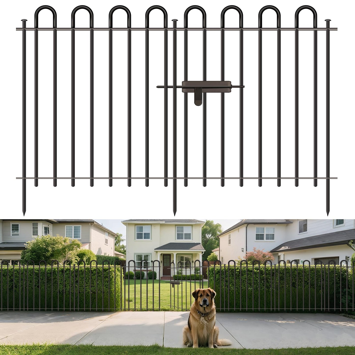Metal Decorative Garden Fence, 32" High x 26" Wide (9 Panels + 1 Gate) Total Length 21.6 ft, No Dig Dog Fence Outdoor for Yard, Rustproof Animal Barrier Fencing, Garden Edging Border for Yard