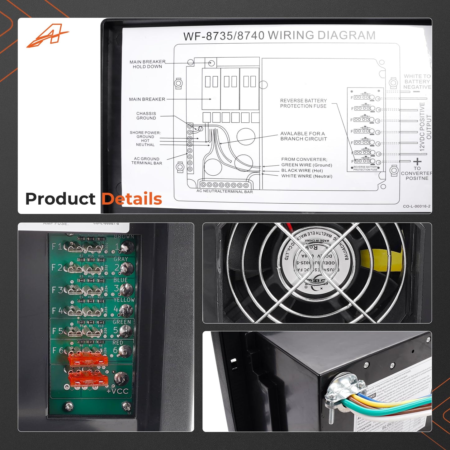 A-Outsanding WF-8735-AD RV Converter Charger 30 Amp Power Center Support Auto Detect,35 Amp DC Output Compatible with RV Camper Caravans Travel Trailer Replace# WF-8735-P