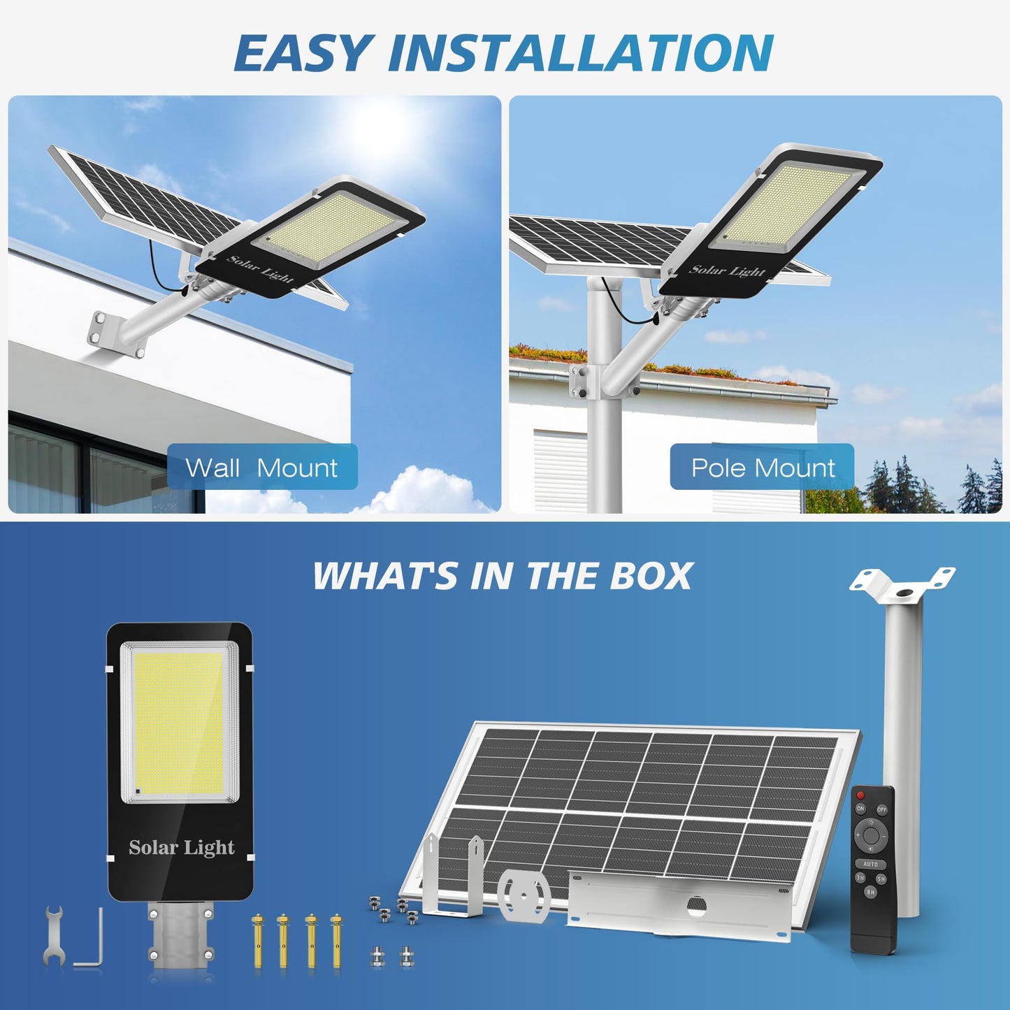 10000W Solar Street Lights Outdoor - LED 6500K Solar Lights Outdoor Dusk to Dawn, High Brightness Solar Parking Lot Lights Commercial, IP66 Waterproof Street Lights Solar Powered for Yard (2 Pack)