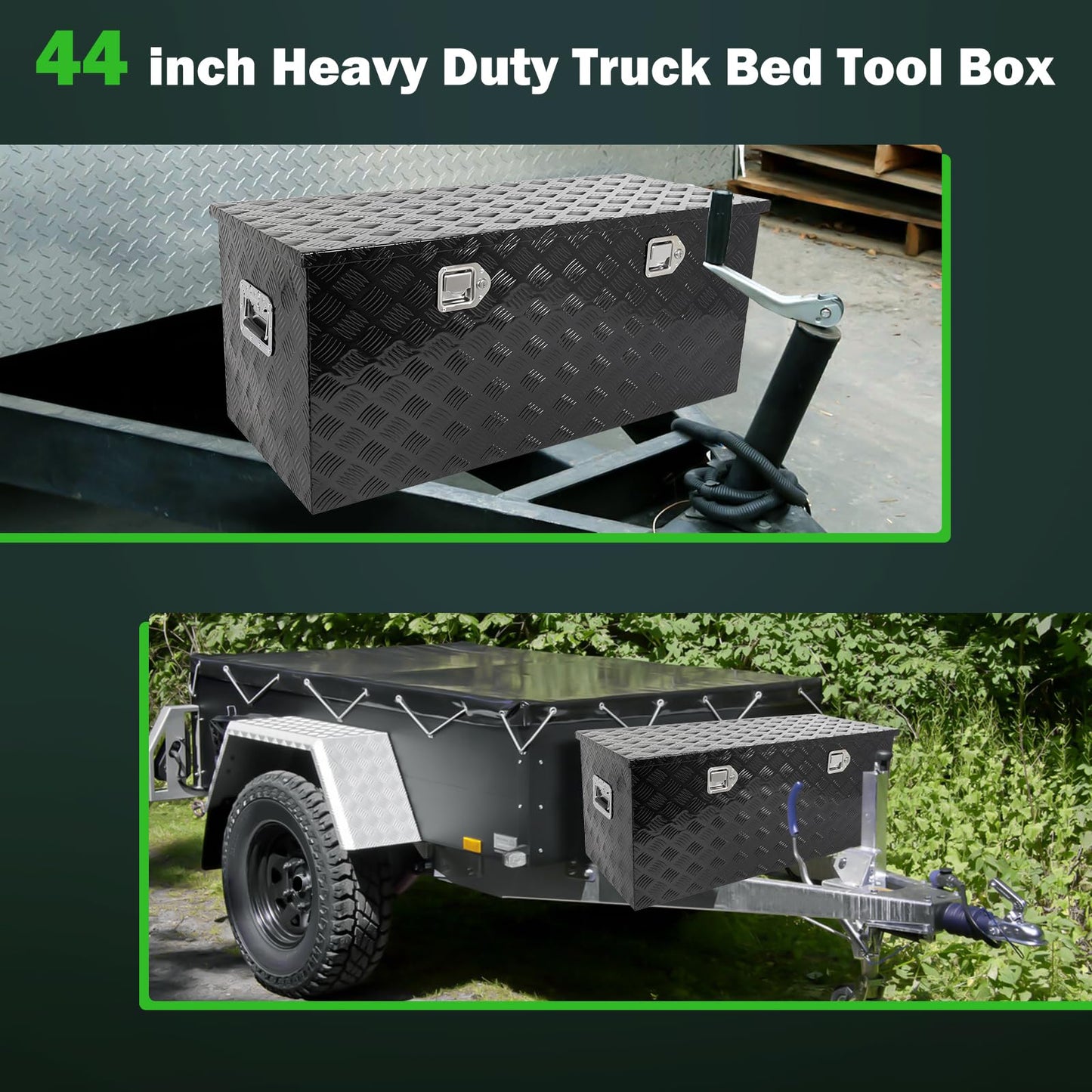 SCITOO 44 Inch Aluminum Heavy Duty Truck Bed Tool Box,Diamond Plate Crossover Storage for Most Full Size Pickups,Lockable Weatherproof Chest,Fits 44" Truck Beds,Easy Access to Load and Unload