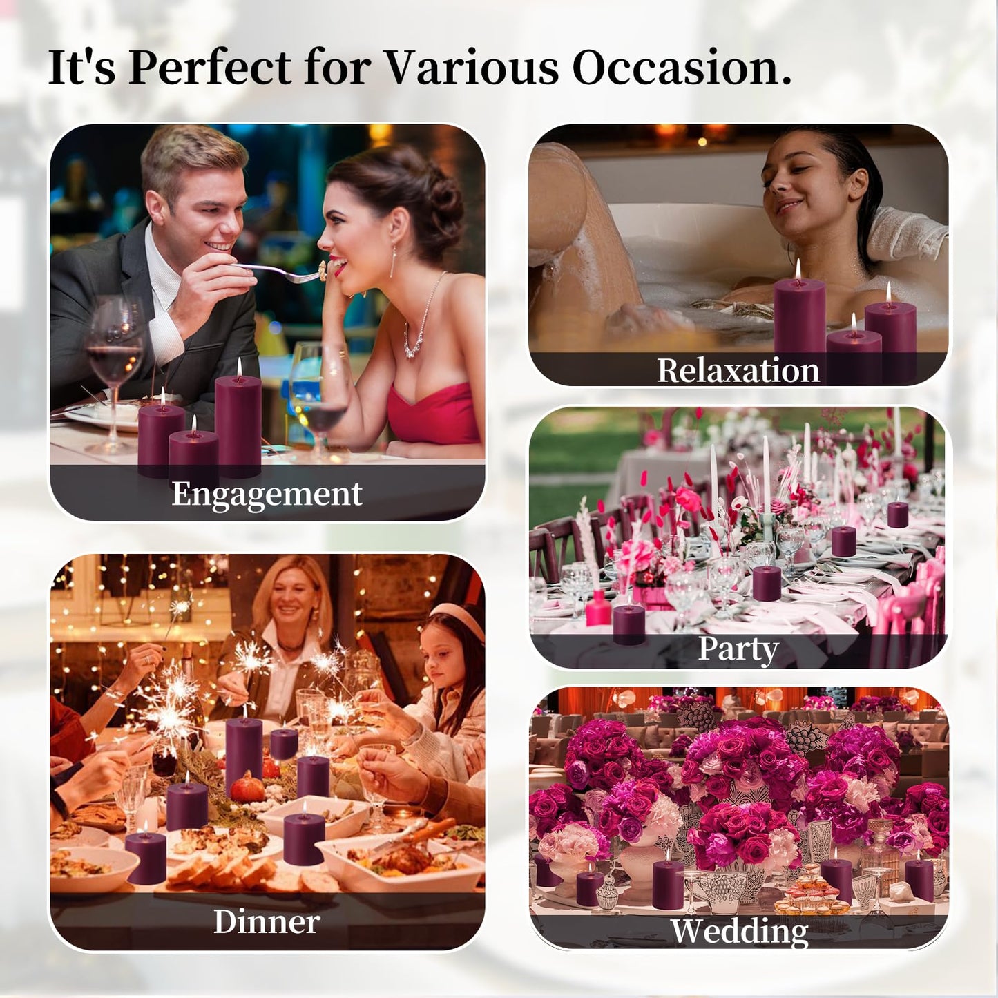 KONNI Purple Pillar Candles Set of 3, 3"x 6" Unscented Pillar Candles Bulk, 56 Hours Long Burning Candles, Smokeless&Dripless Large Round Candle for Wedding, Home Decoration, Parties, Spas, Dinner