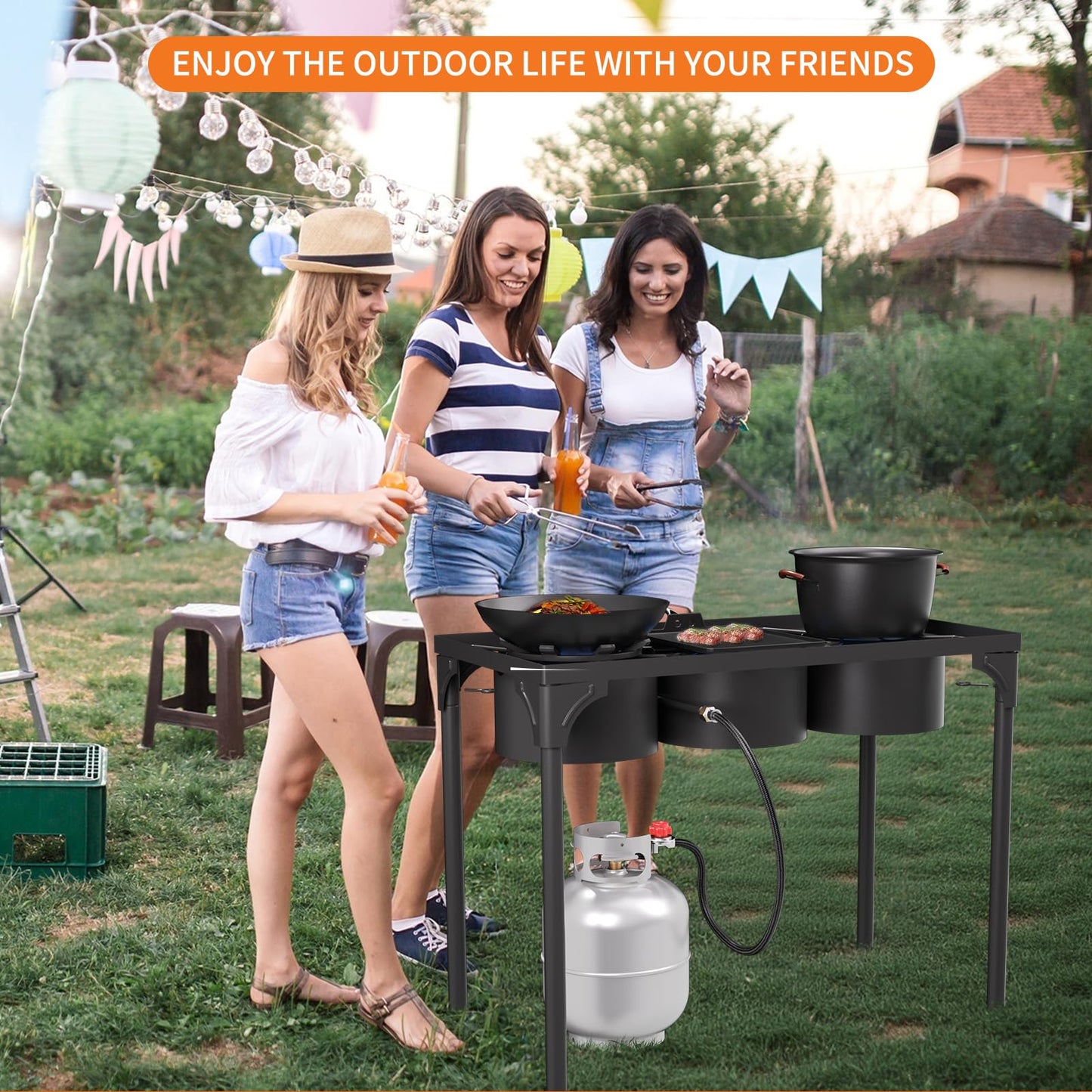 ADREAK High Pressure Propane Burner, 3 Burner Camping Stove with Detachable Legs, 225,000 BTU Propane Gas Stove Burner with 0-20 PSI Regulator for Camping, Tailgating, Backyard, Outdoor Cooking