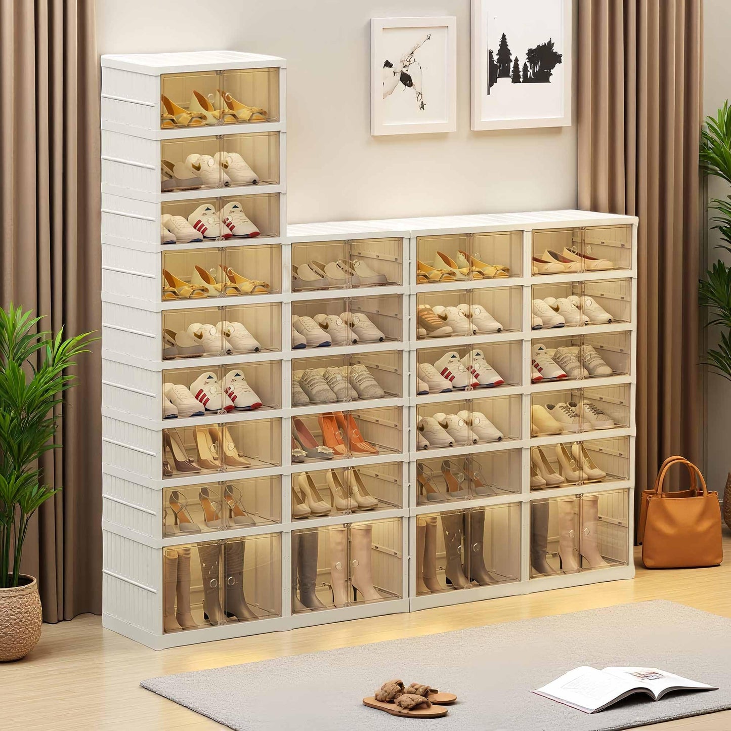 ZENTOBAX 9-Tier Foldable Shoe Rack Organizer for Closet, Holds 36 Pairs Collapsible Plastic Storage Cabinet with Doors, Easy Assembly Large Shoe Shelf