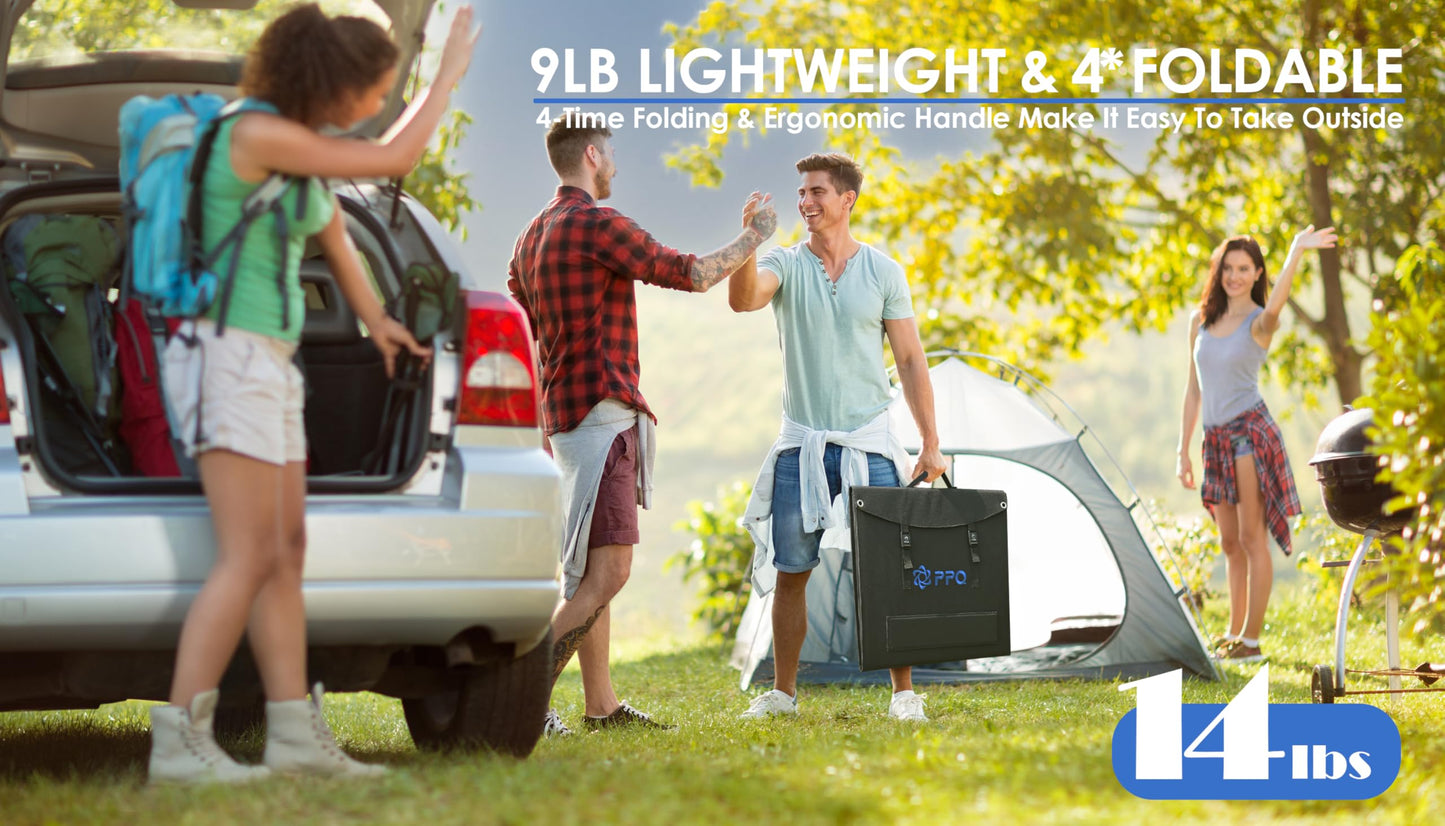 PPQ 200W Portable Solar Panel Kit 18V/12A,14lb Foldable Briefcase Solar Charger w/ 24% Efficiency, 3 Cables & 16 Outputs for All Camping Power Station, RV Battery, Phones, IP67 Waterproof