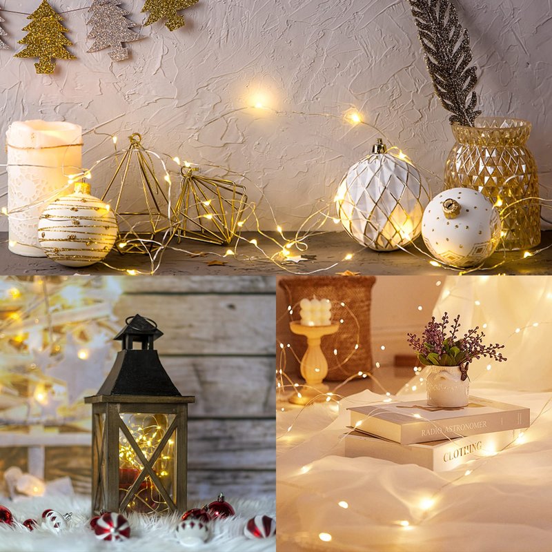 WATERGLIDE 12 Pack Fairy Lights Battery Operated (Included), 7 ft 20 LED Mini String Lights, Waterproof Silver Wire Firefly Starry Lights for DIY Wedding Christmas Party Mason Jars Decor, Warm White
