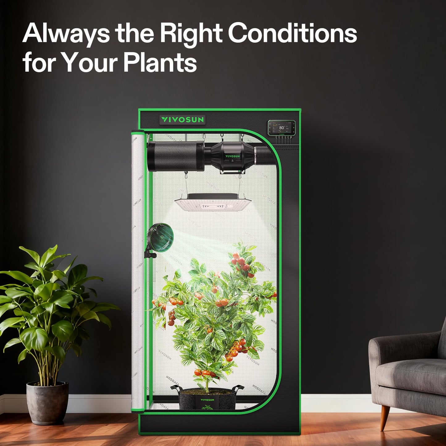 VIVOSUN Smart Pro Grow Tent Kit 2.7 × 2.7ft 2-Plant Kit, WiFi-Integrated Automatic Control with GrowHub E42A+, Tunable Spectrum LED Grow Light 150W, 360° Ventilation & Circulation Control System