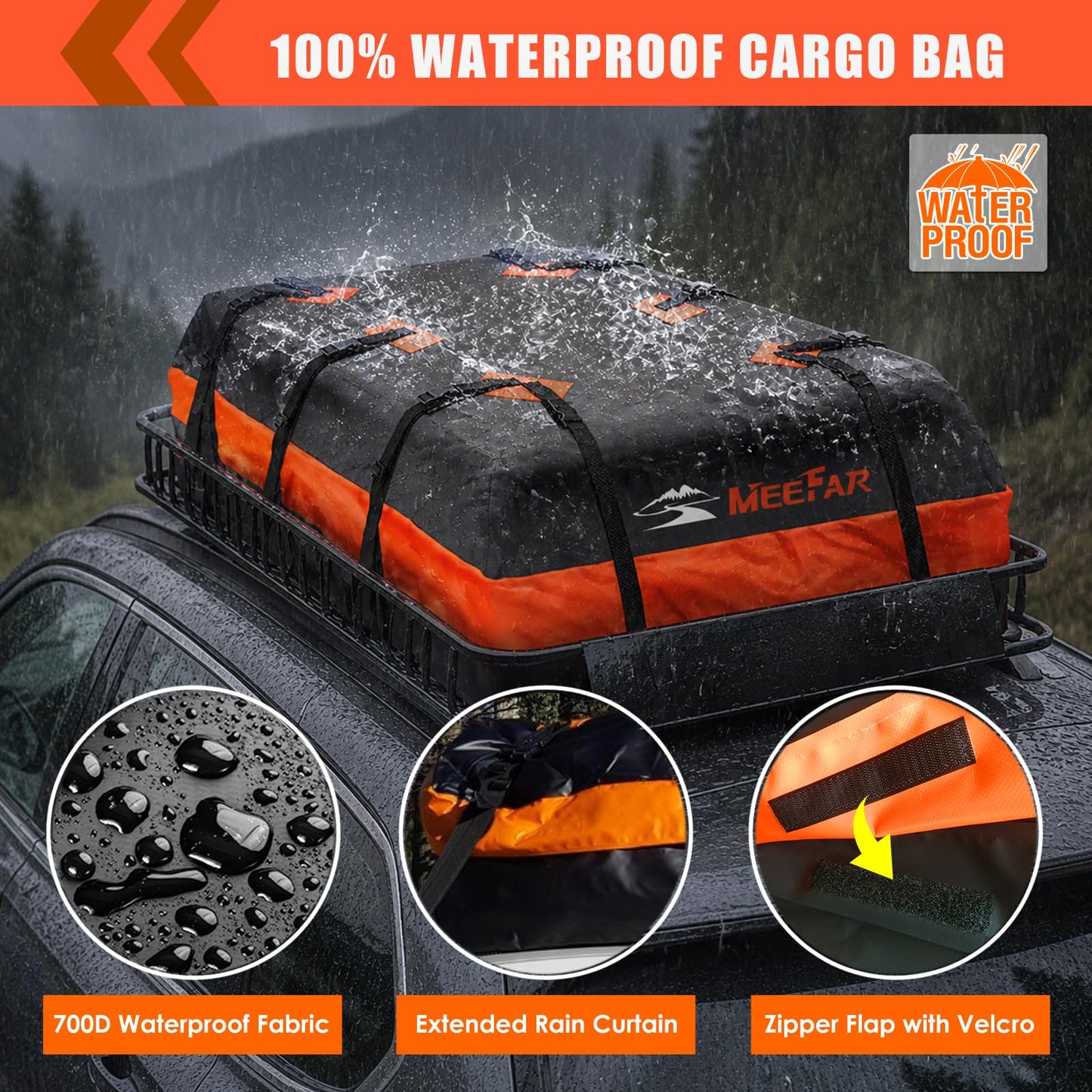 Roof Rack Carrier Carrier Basket 65"*39"*6"+Waterproof Bag 20 Cubic Feet(51"*40"*17"),and Cargo Net with Attachment Hooks,Ratchet Straps.200 Lbs Capacity,Universal Rooftop Large Size Roof Rack Update