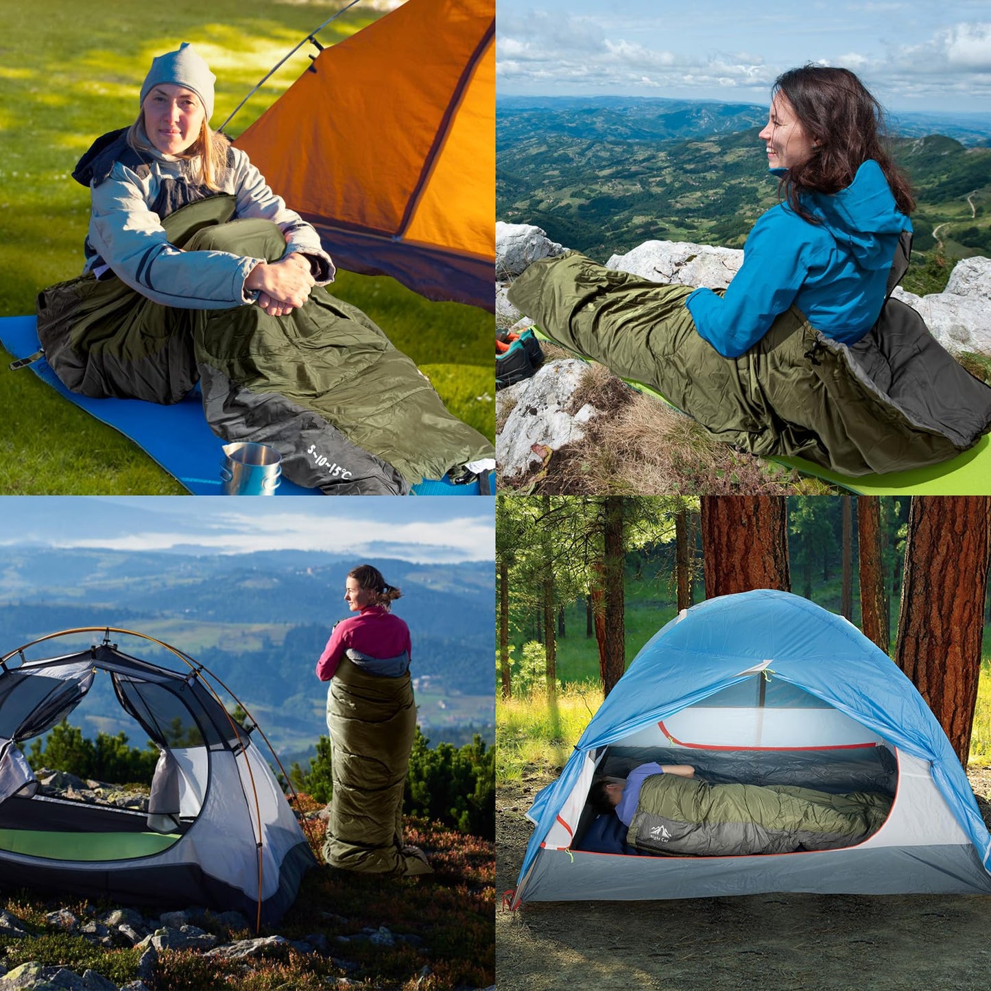 Night Cat Camping Cot Tent with Self-Inflating Sleeping Pad and Self-Inflatable Camping Pillow Camping Sleeping Bag Waterproof 1-Person Off-Ground Combo Cot Bed for Adults Portable Easy Set-up Tent