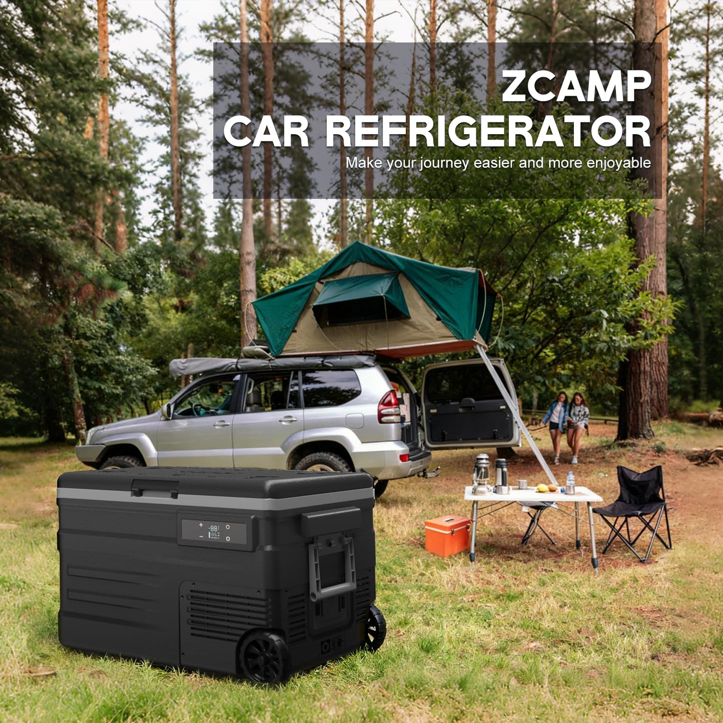 zcamp UD45E 12 Volt Refrigerator,Dual Zone Portable Freezer with Wheels & Battery Compartment,42QT(40.5L) Electric Cooler,-4℉~68℉,12/24V DC 100-240V AC for Camping, Travel, Truck, RV (Batt.Not Incl)