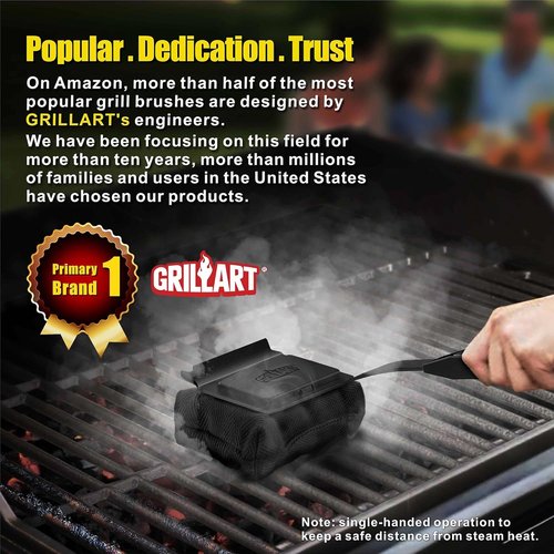 GRILLART Grill Brush - Bristle-Free Replacement Cleaning Pad for Cast Iron & Stainless Steel Grates - Dark Black
