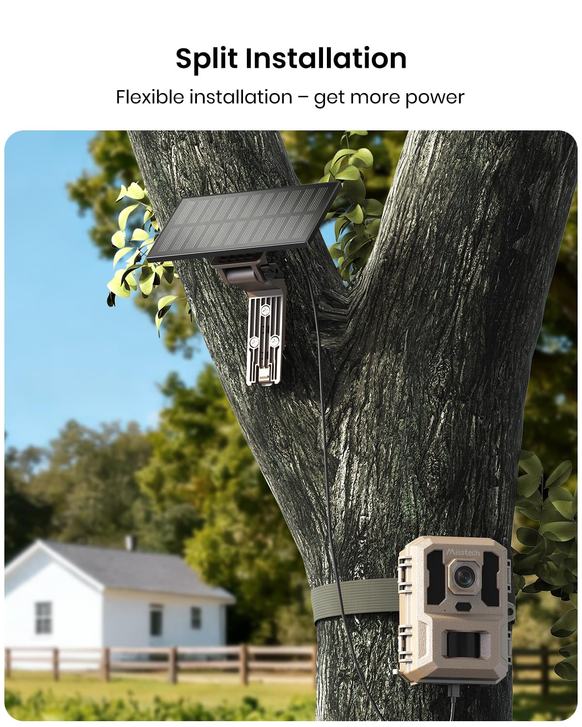 Misstech 4K UHD Solar Trail Camera for Game & Wildlife Monitoring - 0.1s Fast Activation to Record Animals, 64MP/4K Clear Night Vision, No Monthly Fee, App Control, IP66 Waterproof, 32GB SD Card