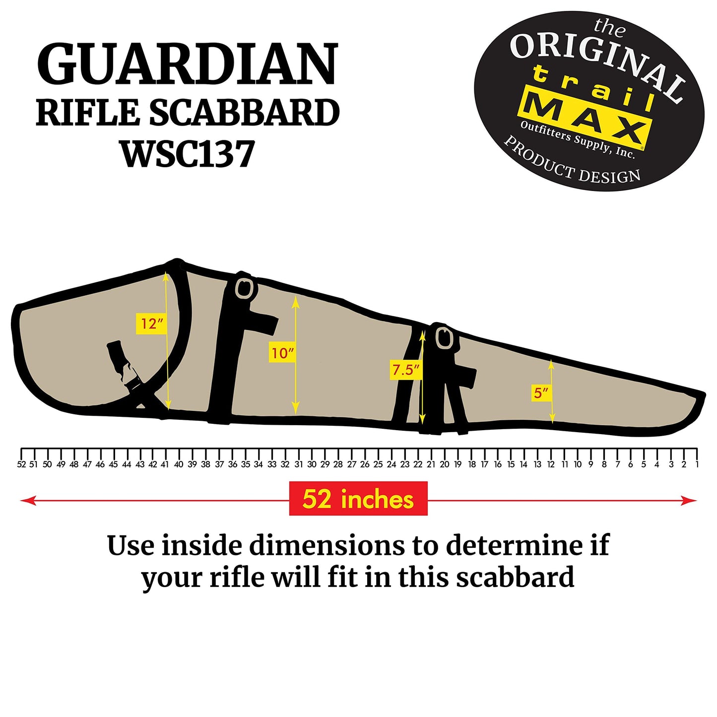 TrailMax Guardian Rifle Scabbard; Fully Enclosed Rifle Scabbard;Gun Case; Rifle Scabbard for Saddle; Accommodates 30 inch Barrel & 56mm Scope with 1 inch Turrets, Secure on a Horse, ATV/UTV; CAMO