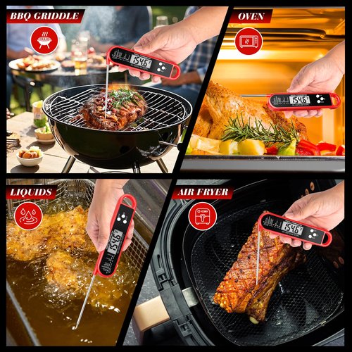 Digital Meat Thermometer for Cooking and Grilling - Instant Read Food Thermometer with IP67 Waterproof, Strong Magnet and Calibration - Professional Kitchen BBQ Probe for Turkey, Steak