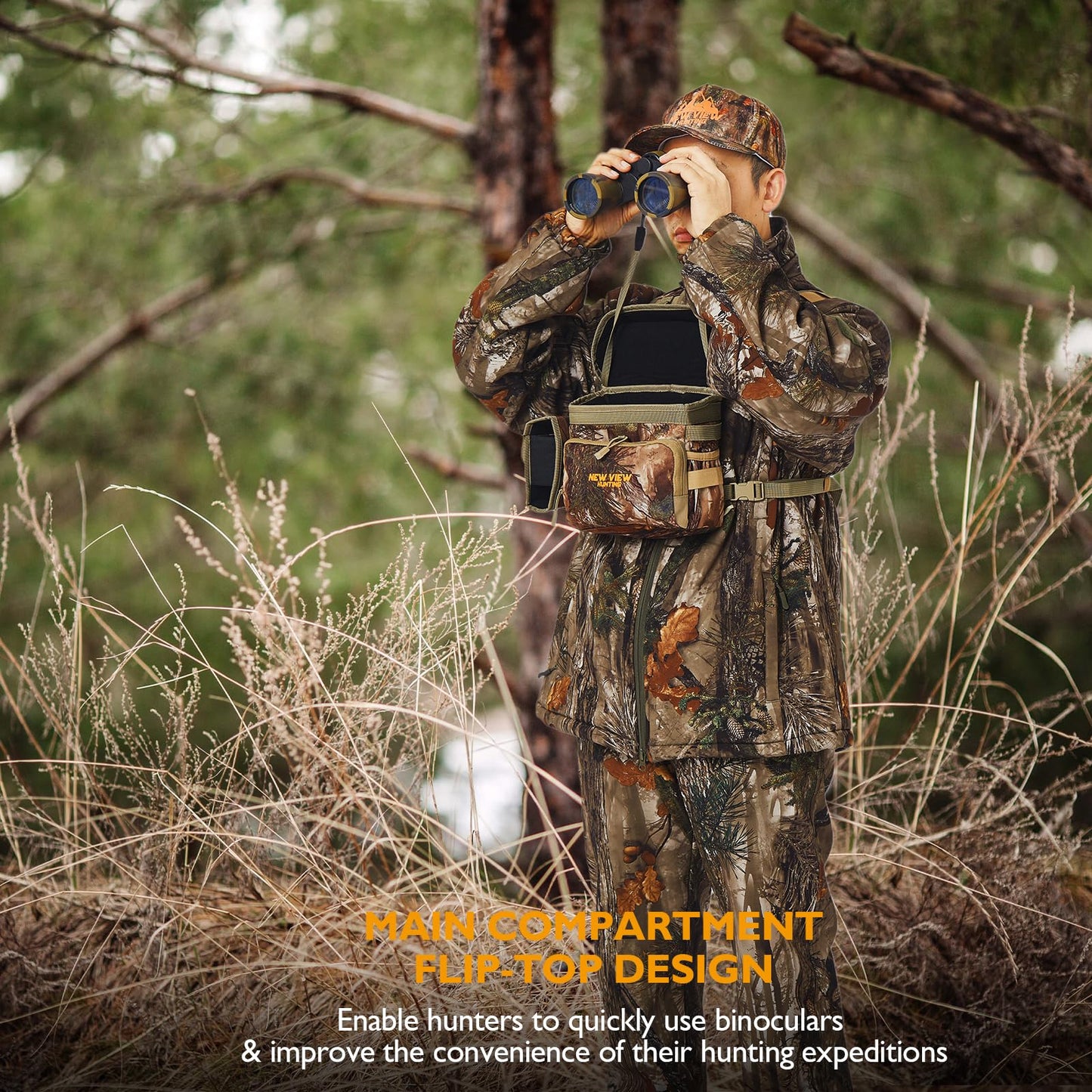 NEW VIEW 60L Hunting Backpack with Waterproof Rain Cover & Bino Packs for Hunting - Binocular Straps Harness Chest Pack