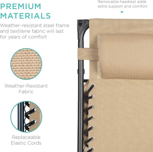 Best Choice Products Folding Zero Gravity Recliner Chair - Adjustable Canopy Shade, Headrest & Accessory Tray - Beige