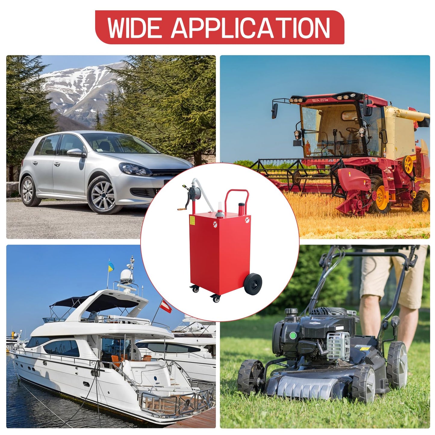 45 Gallon Fuel Caddy, Portable Gas Caddy with Manual Pump, Heavy Duty Gas with 4 Wheels, Diesel Fuel Can for Cars, Lawn Mowers, Trucks, ATVs, Boats 