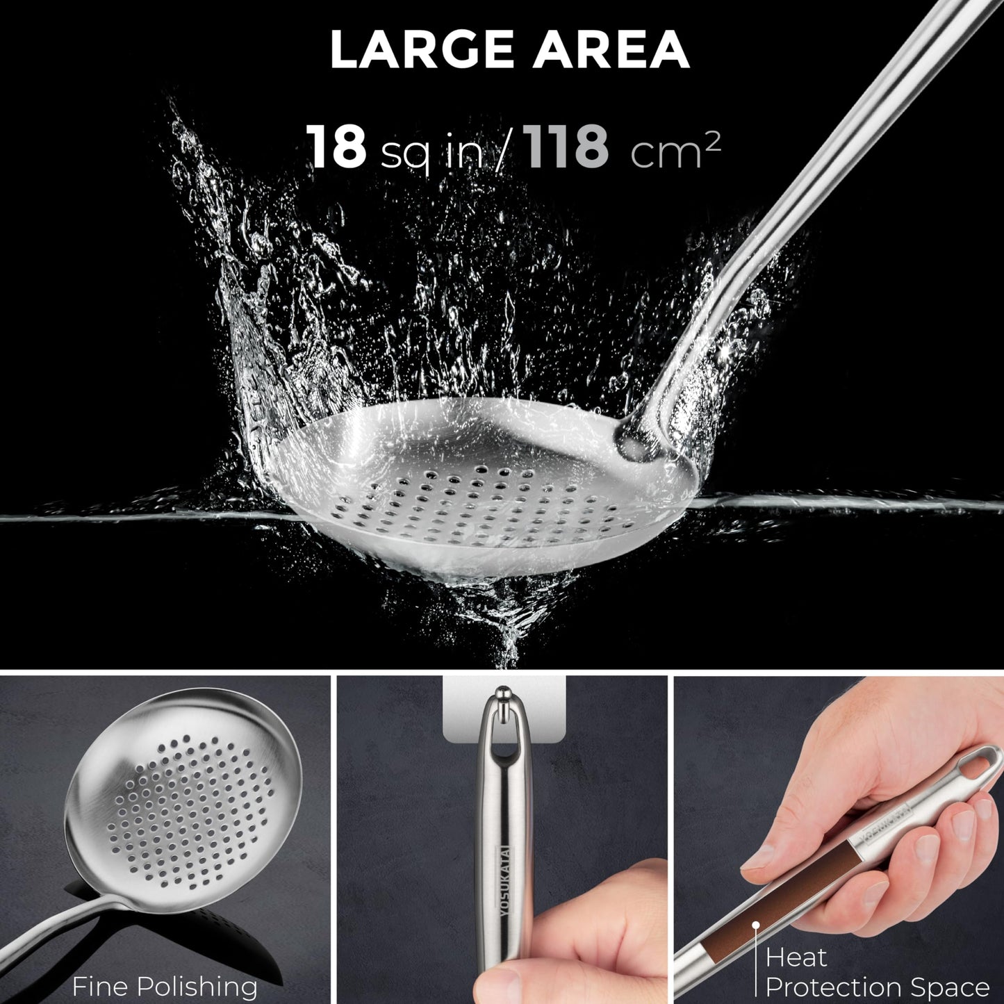 YOSUKATA Product Image Woks and Frying Pans 13.5" - Pre-seasoned Flat Bottom Wok + Wok Lid 12.8 In + 17" Wok Spatula and Ladle Skimmer Spoon + Wooden Long Cooking Chopsticks Set of 3 pairs