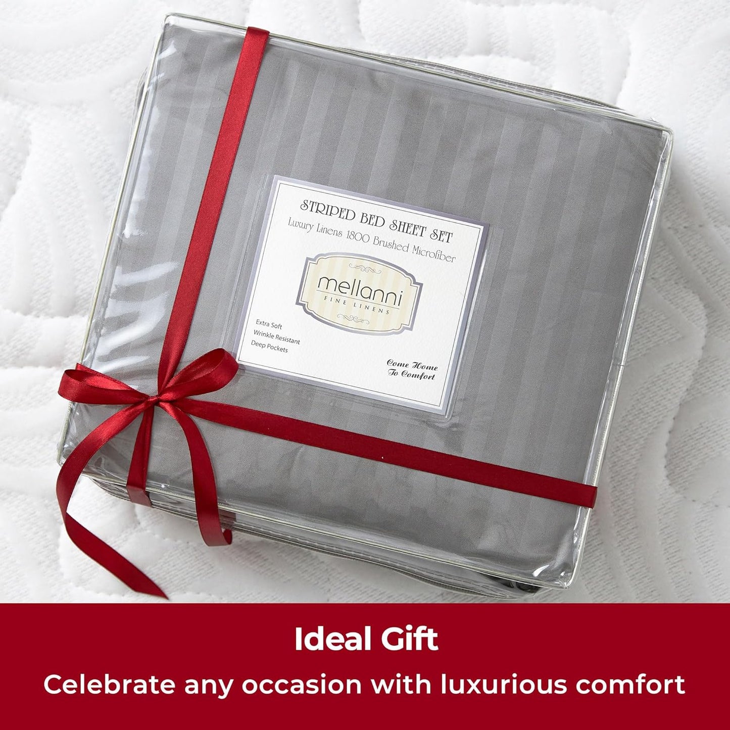 Mellanni Full Sheets Set - 4 PC Hotel Luxury Bedding | Extra Soft, Cooling, Wrinkle-Resistant (Striped Gray/Silver)