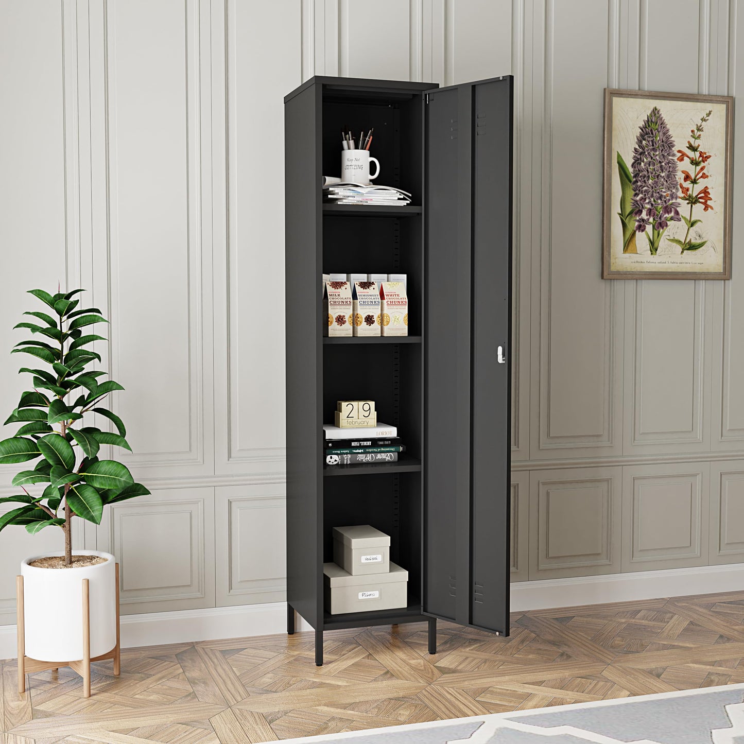 Elitehouse Tall Single Door Metal Locker with Adjustable Shelves, Black Tall Metal Locker Storage Cabinet,Easy Assembly for Living Room (15.8”W x 15”D x 70.9”H )