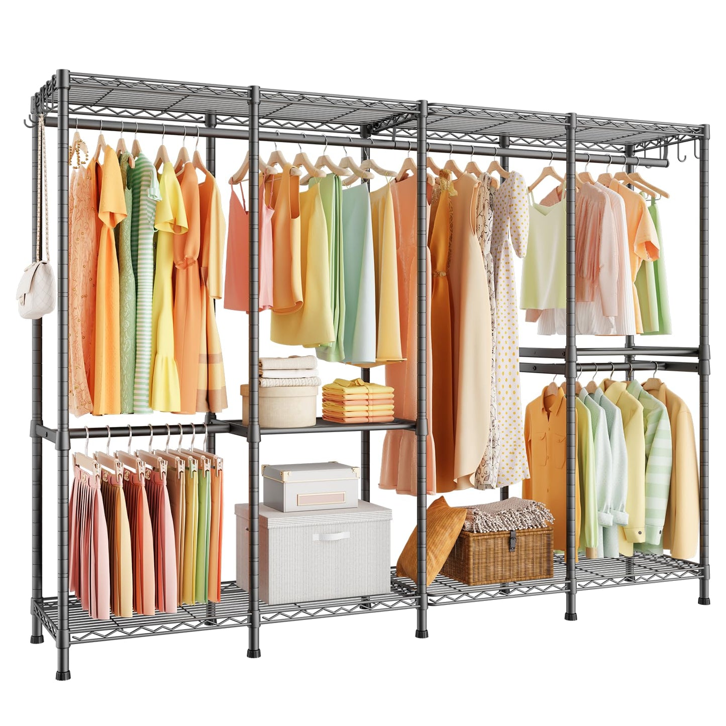 ULIFHOME H41 Garment Rack Heavy Duty Clothes Rack, Clothing Racks for Hanging Clothes, Extra Large Freestanding Portable Closet Wardrobe Rack 78.5'' W × 15.8'' D × 76.4'' H, Max Load 1150 Lbs, Black