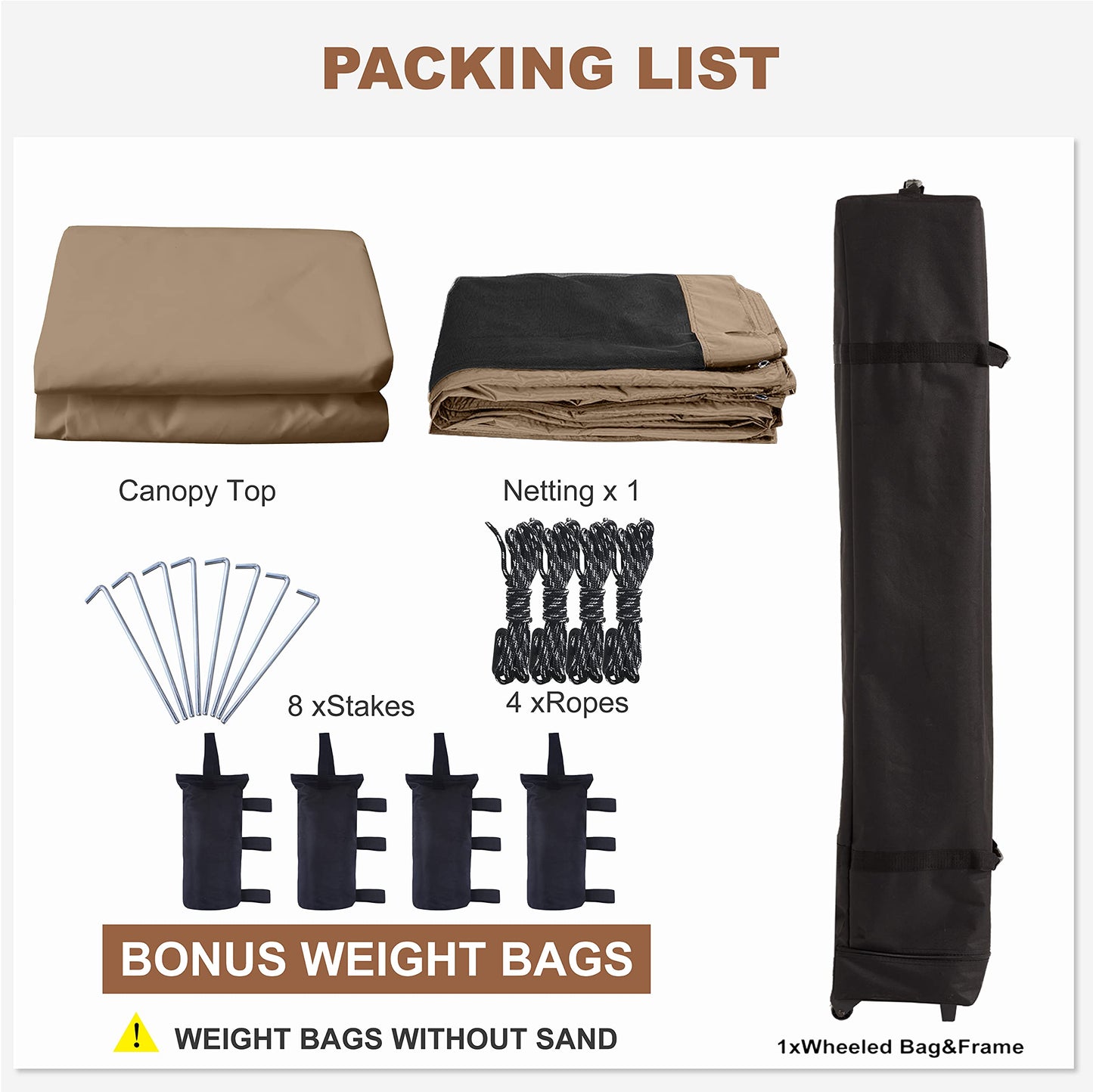 MASTERCANOPY Pop-Up Quick Setup Outdoor Canopy with Netting Screen Walls (10x10, Khaki)