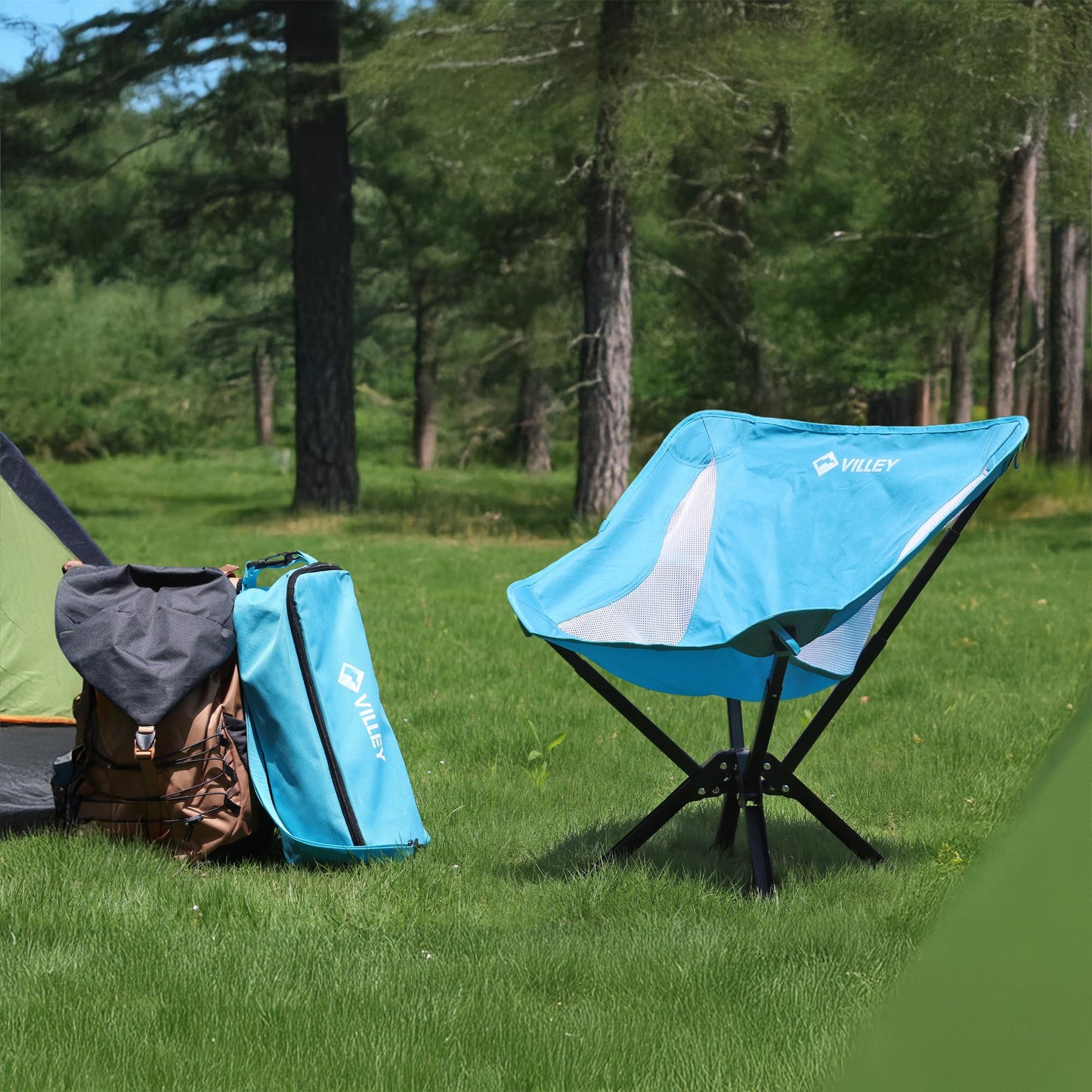 VILLEY Portable Folding Chair Lightweight Camping Chair No Assembly Needed, Quick Setup for Beach, Hiking, Supports 330 LBS, Blue, 2 Pack
