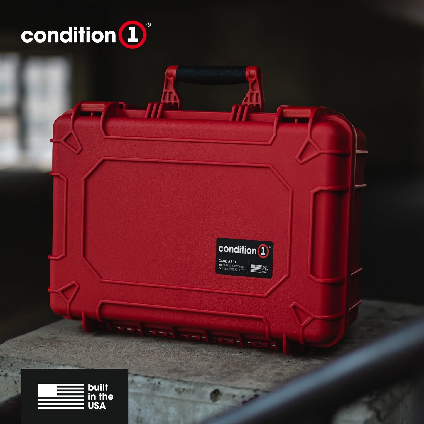 Condition 1 18" Medium Waterproof Hard Case with Foam, Model 801, Portable Protective Storage Box for Travel, Tactical Gear, Made in USA, 18.36"x13.70"x 7.03" Green