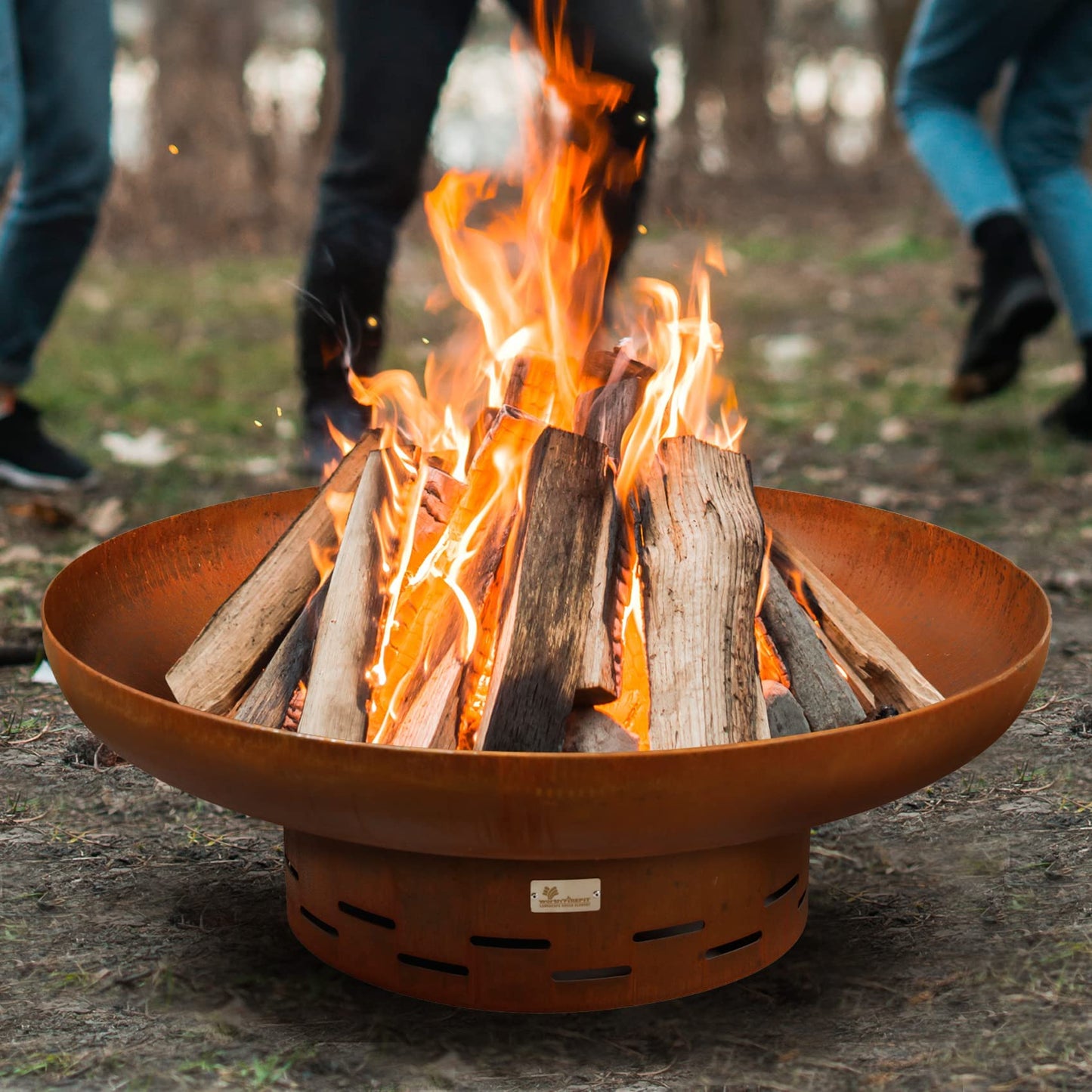 KOL Fire Pit for Outside Wood Burning, 35.5 Inch Large Round Firepit Bowl Outdoor and Patio, Heavy-Duty Bonfire Pit Oxidized Finish, Free-Standing, Camping Backyard Terrace