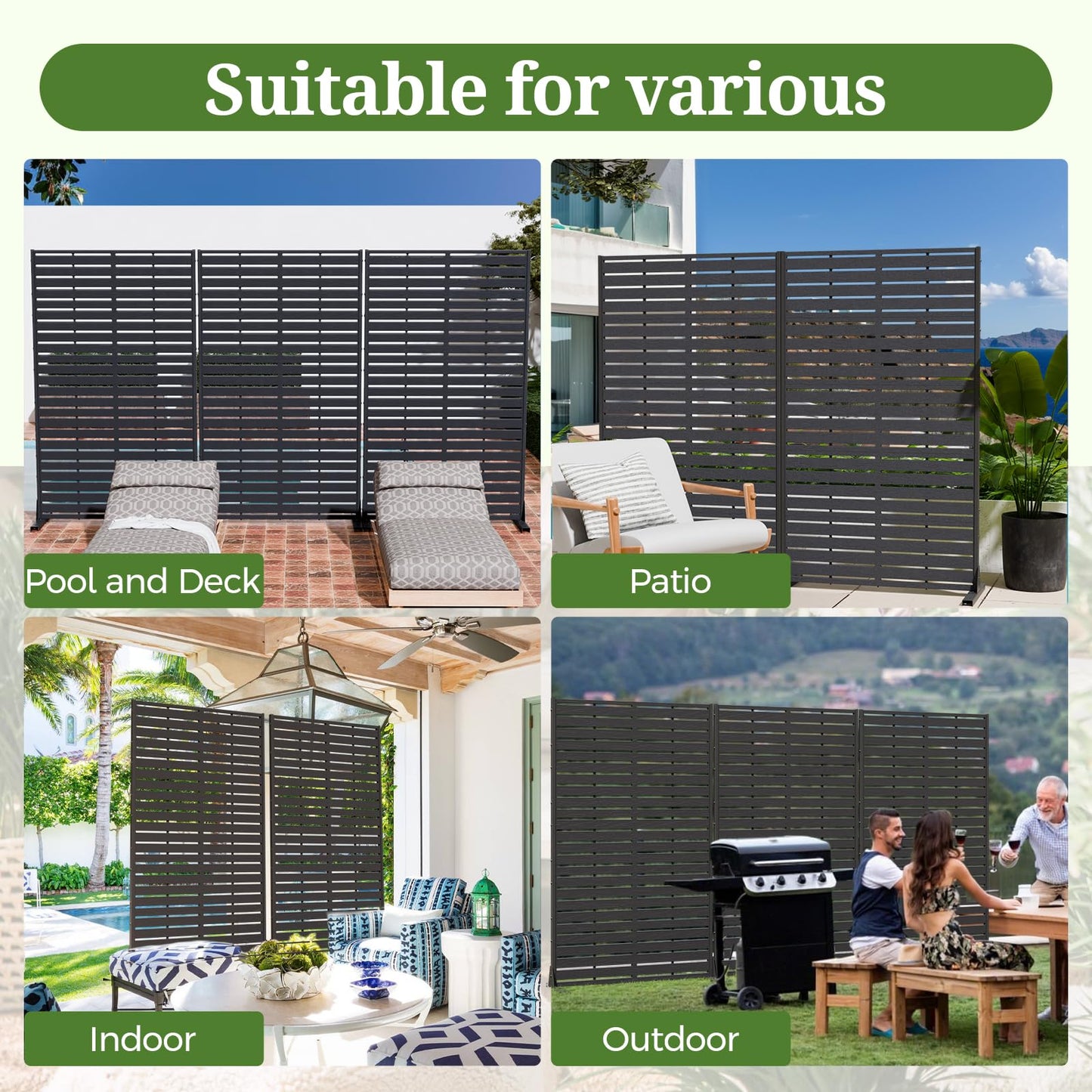 Trygoal Privacy Screen Outdoor Privacy Panel with Stand, 60" Hx35 W HDPE Decorative Freestanding Privacy Fence with Louver Pattern 5 Panels, Patio Divider Screen, Privacy Screens for Outside,Balcony