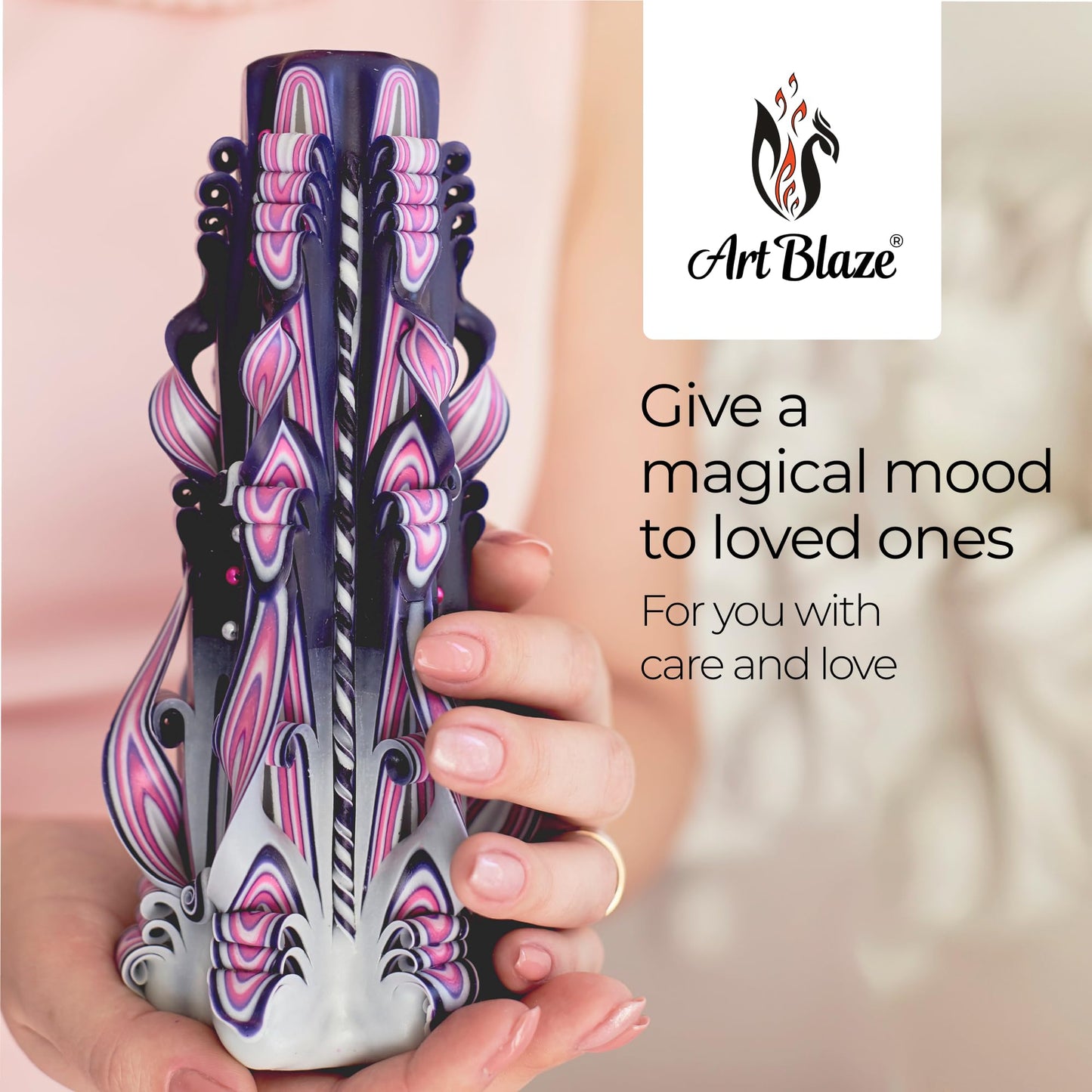 Carved Candles - Handmade Long Burning Decorative Luxury Candles - Unscented - for Home Decor, Birthdays, Anniversaries, Romantic Occasions, Gifts for Women, Christmas Gift for Mom - Big Purple
