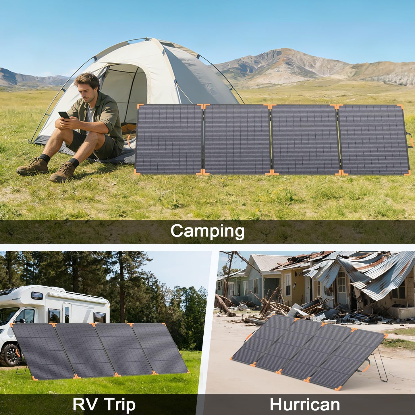 MHPOWOS 400W Bifacial Portable Solar Panel, 33V Lightweight Foldable Solar Charger for Power Station, IP68 Waterproof 23.5% High Efficiency with Adjustable Kickstands for Camping RVs Home Backup