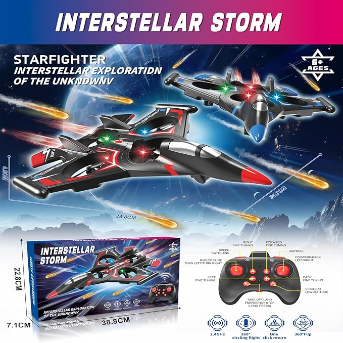 RC PlaneFoam Airplane Toy Drone Remote Airplane Foam Airplanes for Kids Airplanes for Kids Remote Control Helicopter for Boys 8-12360°Flip Fighter Jet with Light(RED)