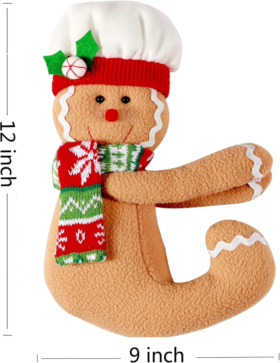 Skiennix Gingerbread Man Christmas Tree Topper - Unique Plush Stuffed Decor in Red, White & Green